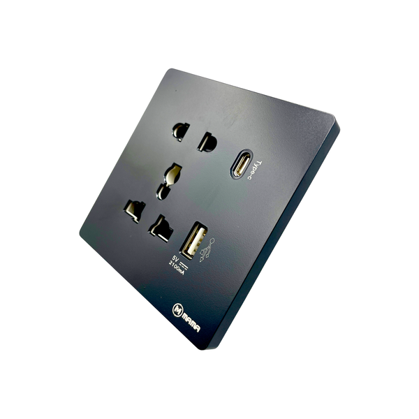 Universal Wall Socket with USB & Type-C